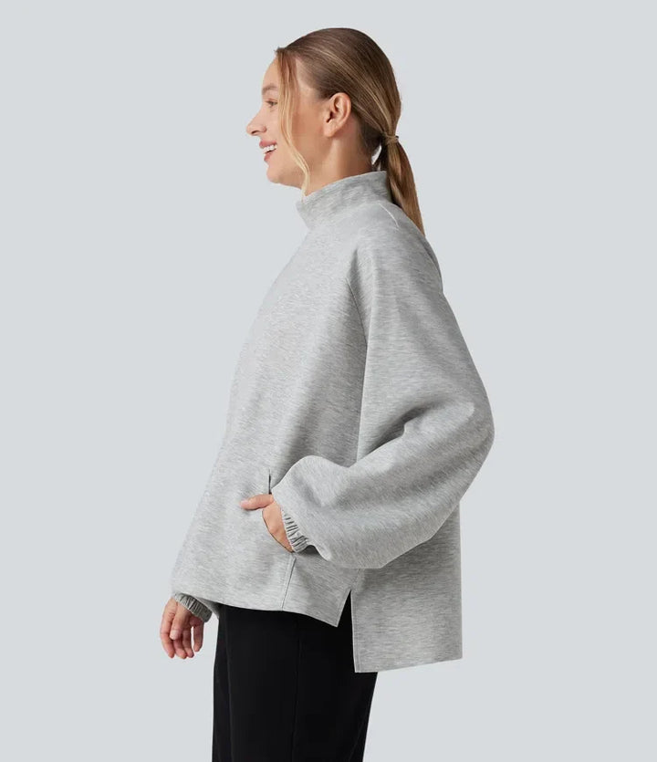 Z półgolfem z długim rękawem High Low bluza na co dzień z kieszenią