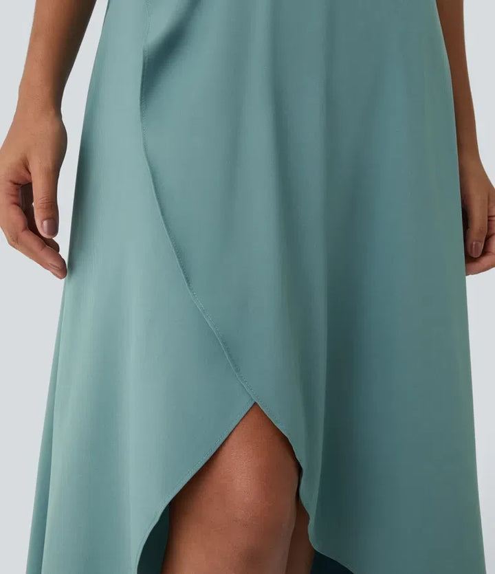 Breezeful z wysokim stanem High Low Ruffle 2-in-1 Flowy szybkoschnący na co dzień regularny spódnica maxi