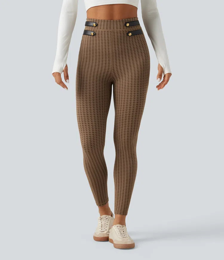 Legginsy do jogi z wysokim stanem i kieszeniami w pepitkę