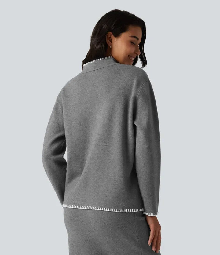 Ze stójką i długim rękawem Crochet sweter do pracy