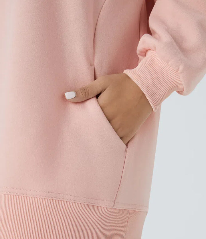 Oversize bluza z polaru z okrągłym dekoltem, długimi rękawami i kieszenią, na co dzień