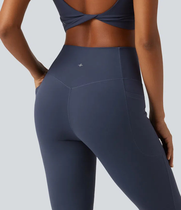 Halara UltraSculpt legginsy do jogi z wysokim stanem, sznurowaniem, rozszerzanymi nogawkami i kieszeniami