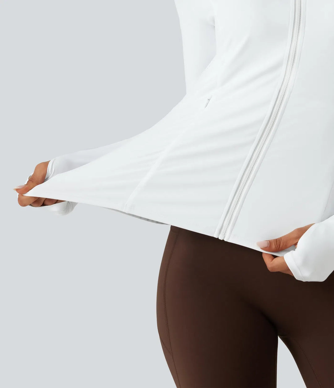 SoftlyZero Airy ze stójką i długim rękawem z otworem na kciuk Eyelet z falbankowym dołem InstantCool joga kurtka z kieszeniami-UPF50+