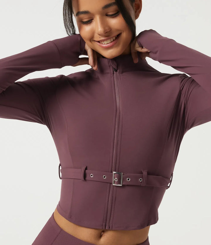 Milejka UltraSculpt ze stójką i długim rękawem z klamrą z paskiem joga Curvy kurtka