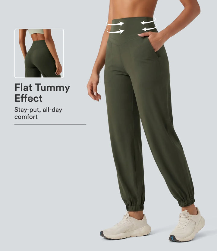 Milejka UltraSculpt z wysokim stanem modelujące brzuch zwężany joga joggery z kieszeniami