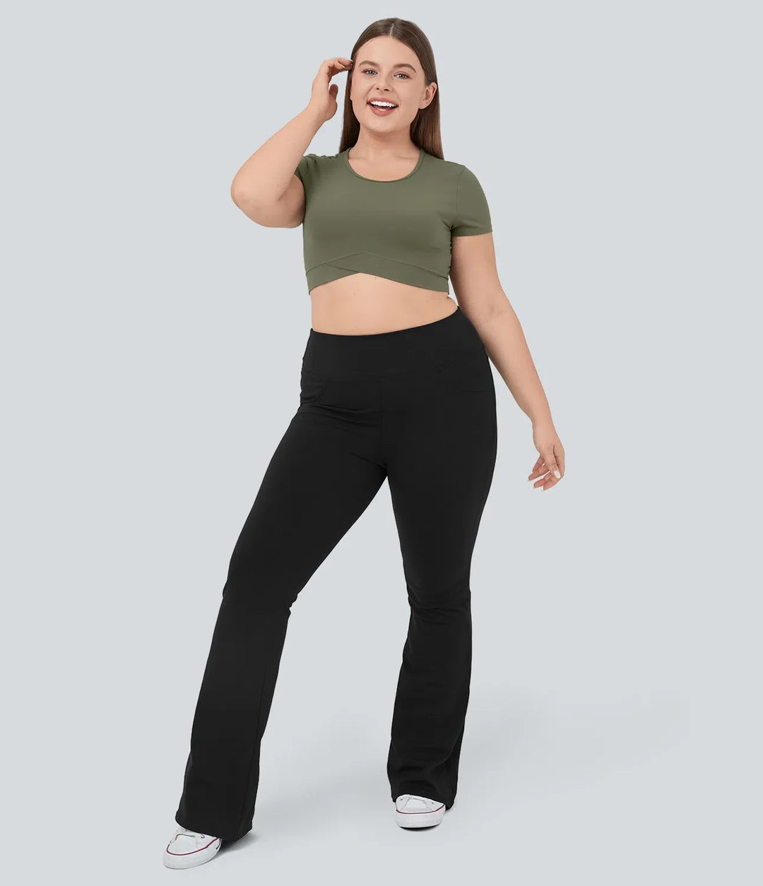 DayStretch z wysokim stanem i kieszenią flare joga plus size legginsy
