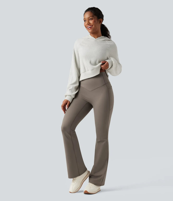 Milejka UltraSculpt ciepło z wysokim stanem modelujące brzuch polarowy modelujące joga legginsy bootcut z kieszeniami
