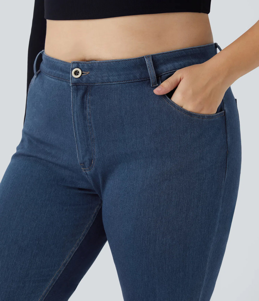 Halara Flex Mid Rise — dżinsy z kieszeniami, luźny krój, duże rozmiary