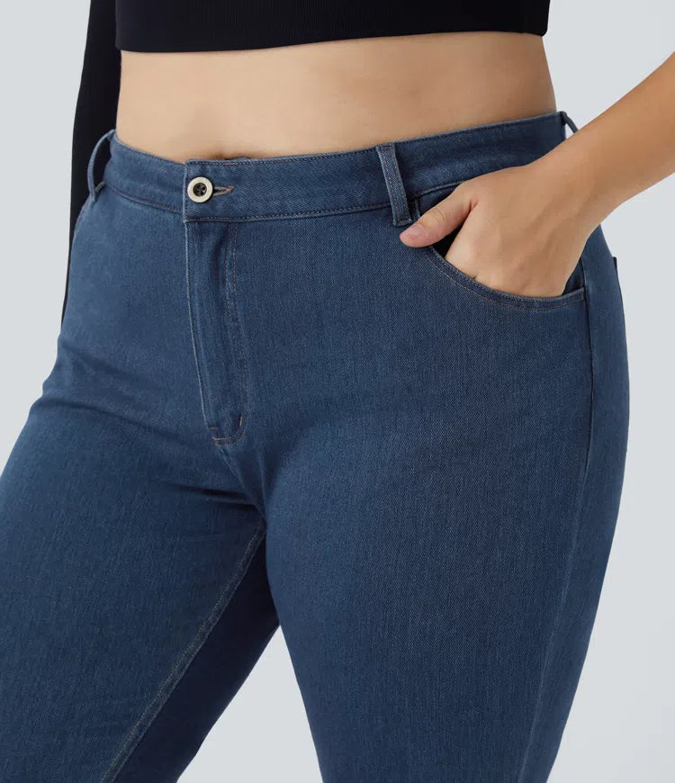 Halara Flex Mid Rise — dżinsy z kieszeniami, luźny krój, duże rozmiary