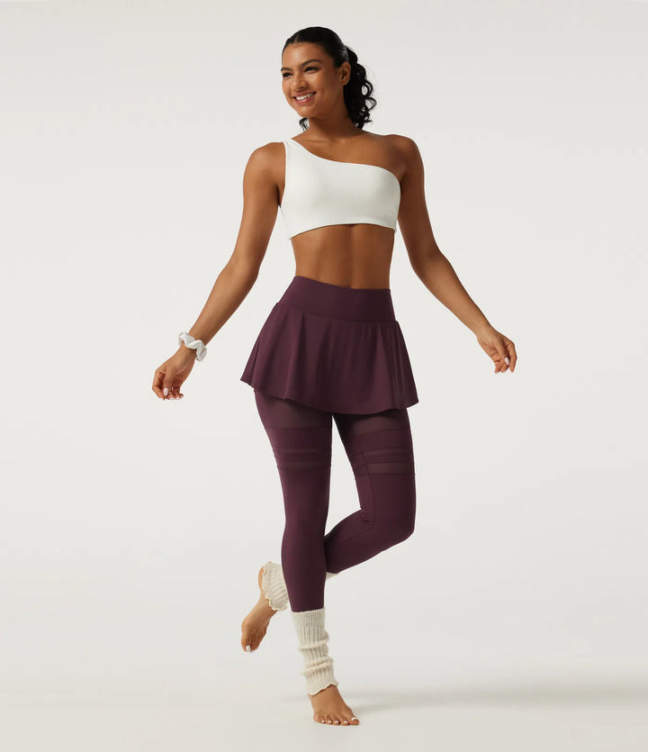 SoftlyZero Airy legginsy do tańca z dołączoną spódniczką, plisowane, z kontrastową siateczką, ze średnim stanem i kieszeniami
