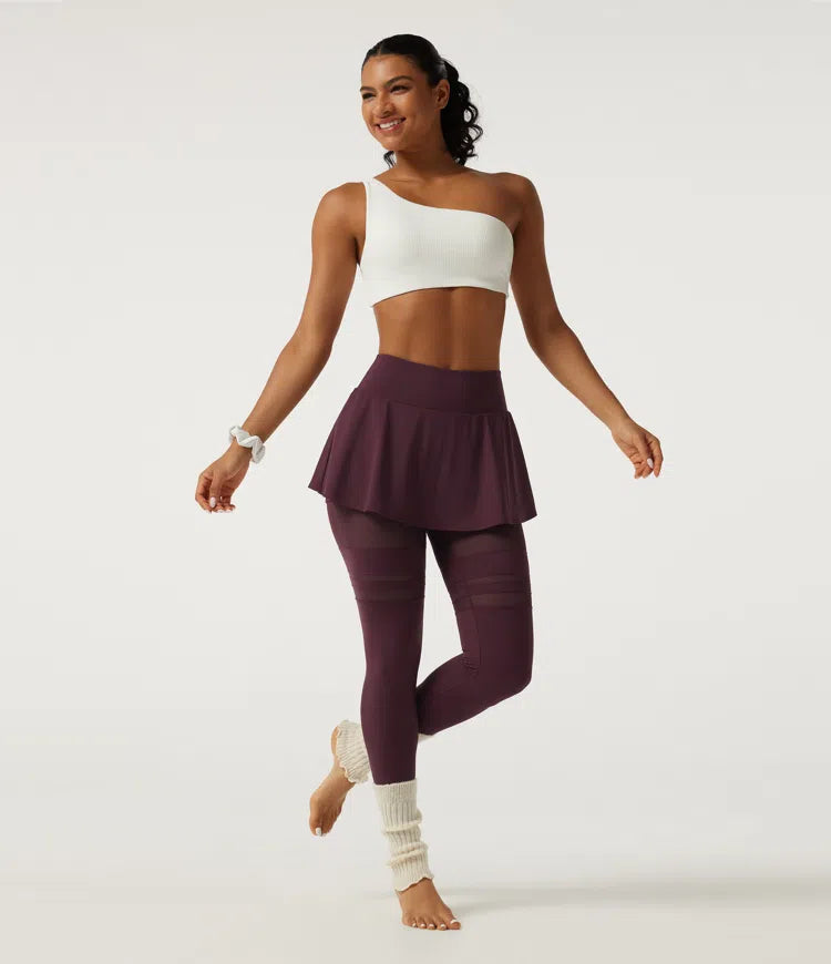 SoftlyZero Airy legginsy do tańca z dołączoną spódniczką, plisowane, z kontrastową siateczką, ze średnim stanem i kieszeniami