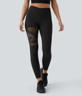 DayStretch legginsy do jogi z wysokim stanem, krzyżowanym przodem, kontrastową siateczką i ozdobną klamrą
