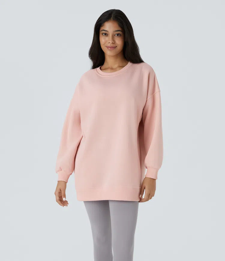Oversize bluza z polaru z okrągłym dekoltem, długimi rękawami i kieszenią, na co dzień