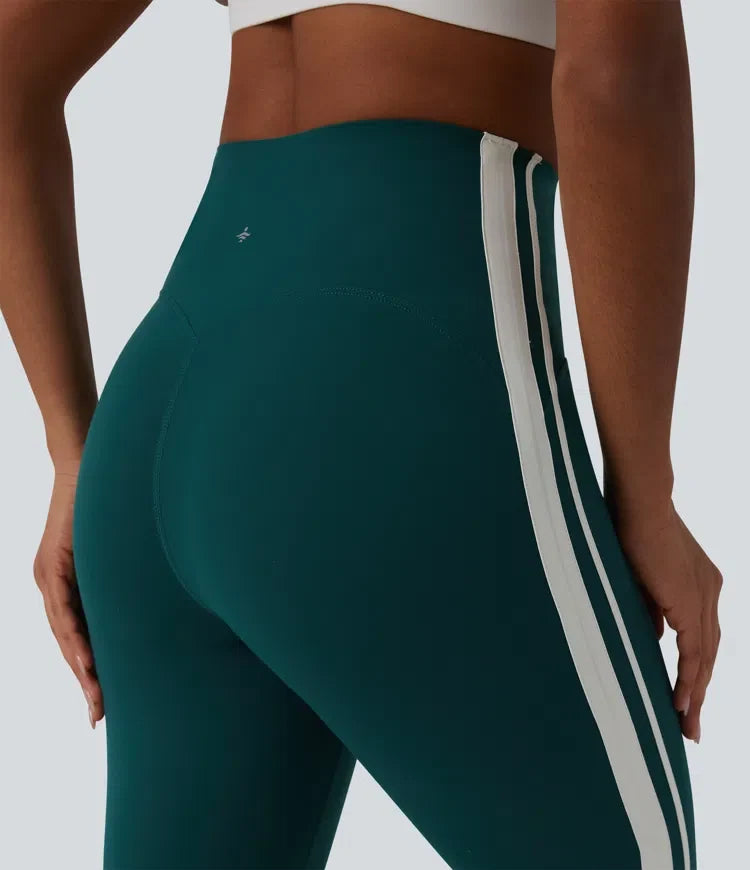 Milejka UltraSculpt z wysokim stanem modelujące brzuch bok w paski joga 7/8 legginsy flare