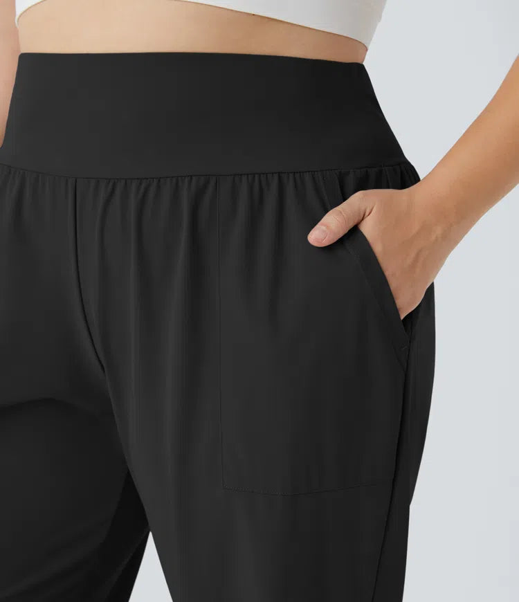 Joggery do jogi z wysokim stanem, w jednolitym kolorze, z kieszeniami, w rozmiarze plus