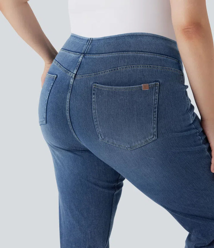Halara Flex jeansy bootcut z wysokim stanem, kieszeniami i pranym wykończeniem — na co dzień — w rozmiarze plus