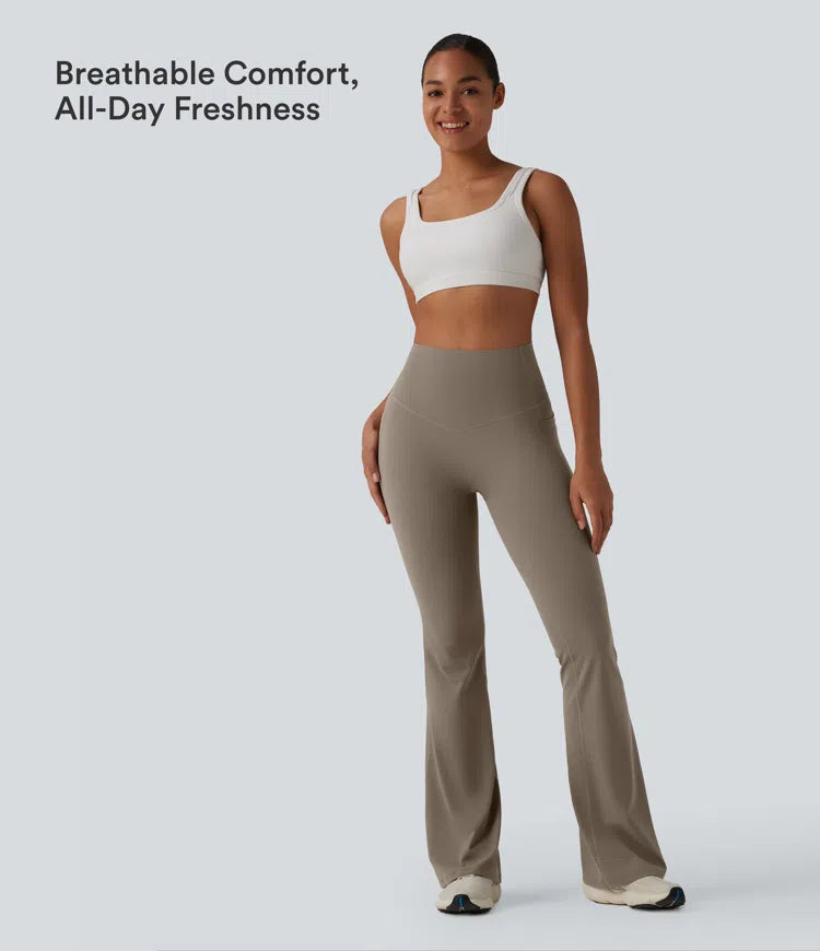 Halara UltraSculpt legginsy do jogi z wysokim stanem, modelujące brzuch, z rozkloszowanymi nogawkami i kieszeniami