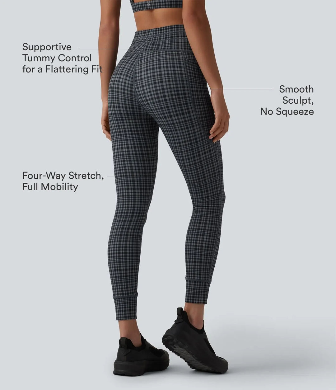 Milejka UltraSculpt Check w kratę print z wysokim stanem i sznurkiem legginsy do jogi z kieszeniami