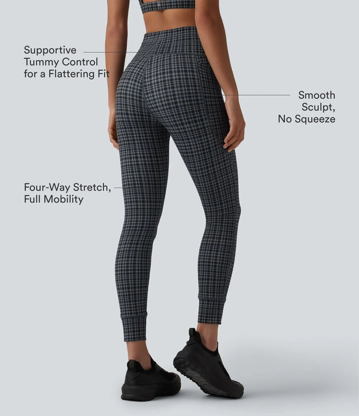 Milejka UltraSculpt Check w kratę print z wysokim stanem i sznurkiem legginsy do jogi z kieszeniami