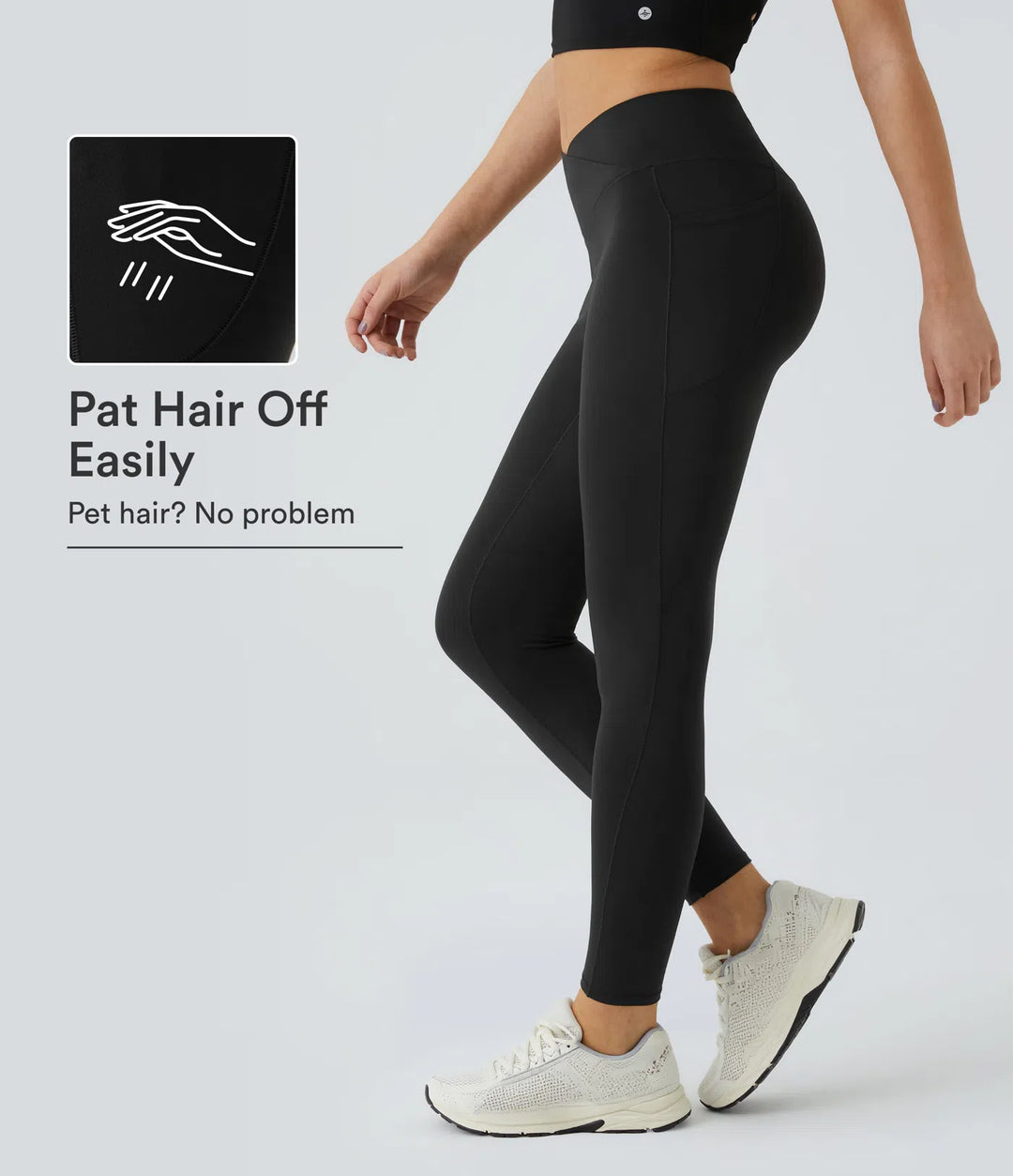 Patitoff 2.0 legginsy do jogi z wysokim stanem, krzyżowanym pasem i boczną kieszenią, odporne na sierść zwierząt
