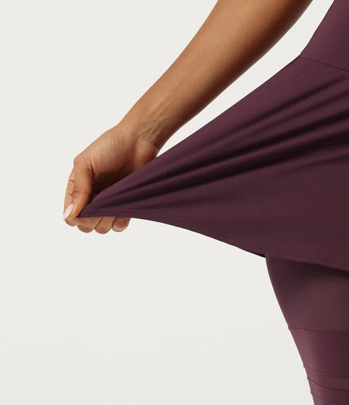 SoftlyZero Airy legginsy do tańca z dołączoną spódniczką, plisowane, z kontrastową siateczką, ze średnim stanem i kieszeniami