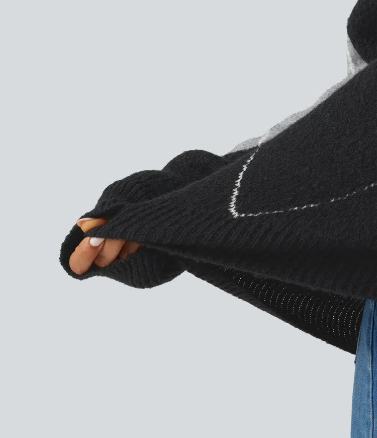 Casualowy sweter w kratkę z odkrytymi ramionami i długimi rękawami