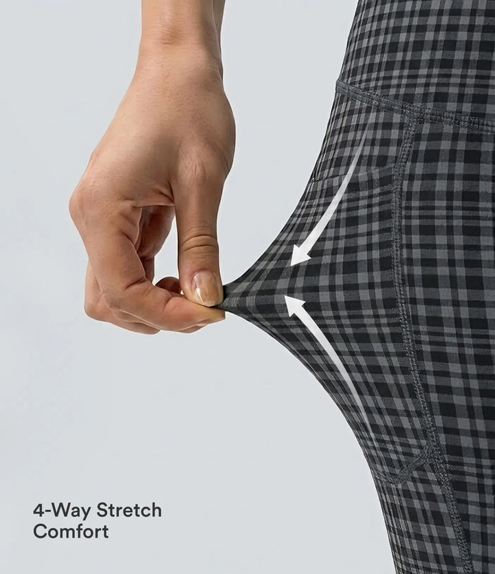 Milejka UltraSculpt Check w kratę print z wysokim stanem i sznurkiem legginsy do jogi z kieszeniami