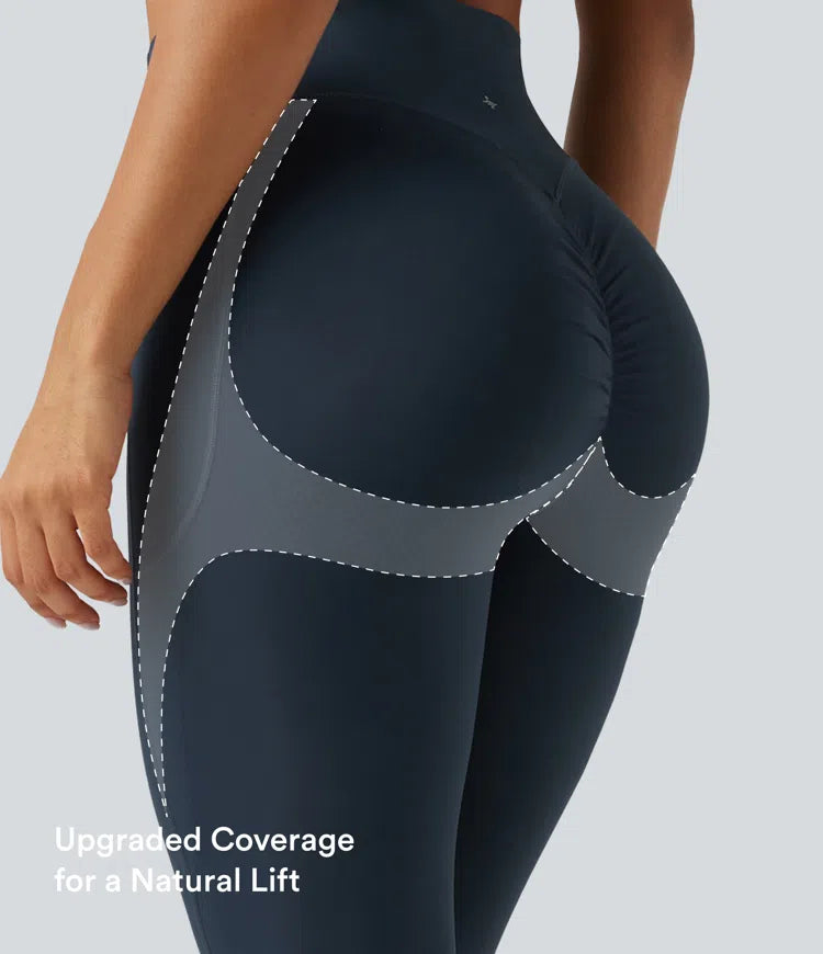 Halara UltraSculpt legginsy treningowe modelujące z wysokim stanem, marszczeniem podkreślającym pośladki, kontrolą brzucha i kieszeniami
