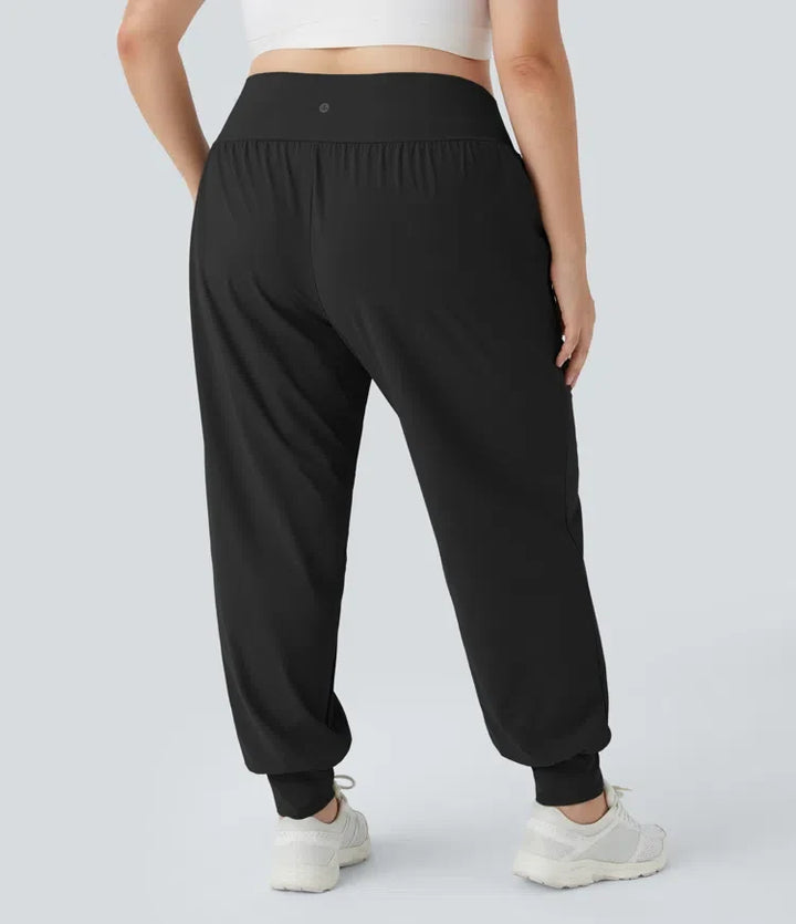 Z wysokim stanem gładki kieszeń joga plus size joggery