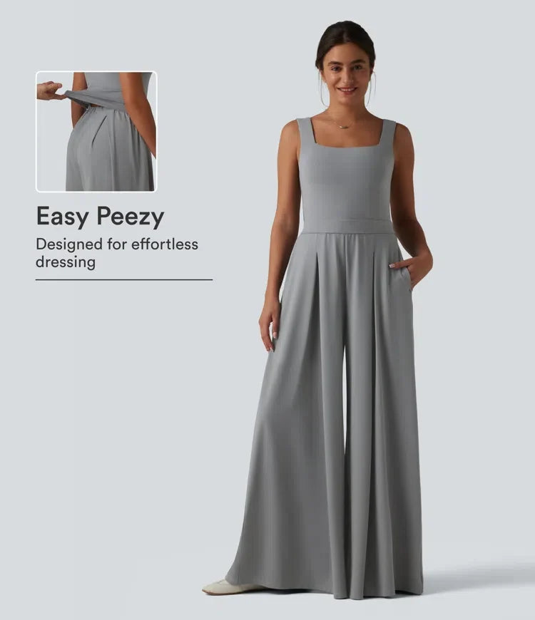 Z kwadratowym dekoltem baggy kombinezon na co dzień z kieszeniami – edycja Easy Peezy