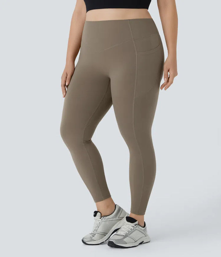 Halara UltraSculpt legginsy plus size z wysokim stanem, marszczeniem podnoszącym pośladki, kontrolą brzucha i kieszenią — modelujące, do treningu