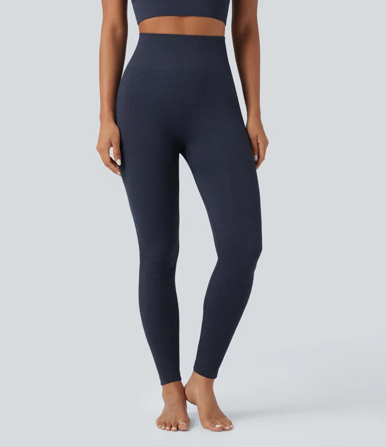 OneForm Bezszwowe gofrowane legginsy do jogi z wysokim stanem, długość 7/8