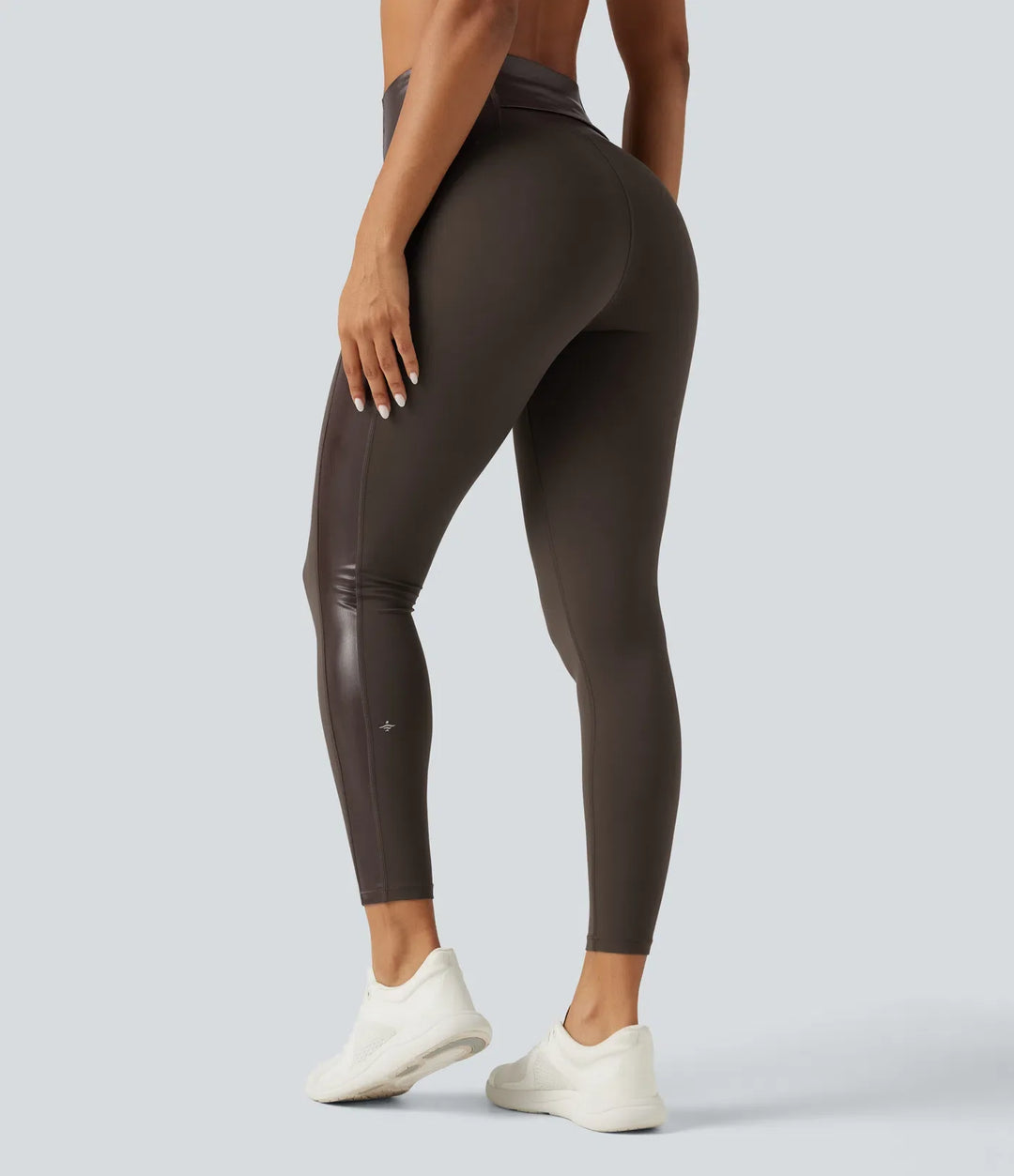 Milejka UltraSculpt z wysokim stanem elastyczny PU modelujące brzuch legginsy do jogi z kieszenią