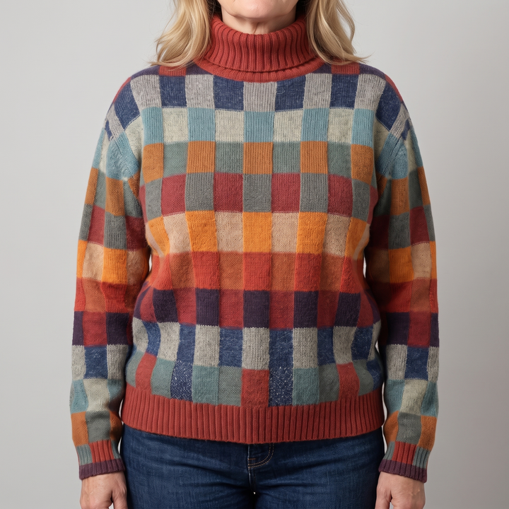 SWETER Z WEŁNY MERINO W KRATĘ EMMA