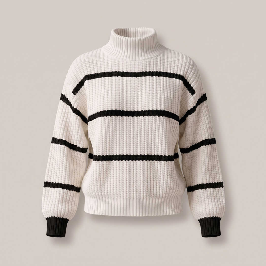 Sweter w paski ze stojącym kołnierzem Serelle