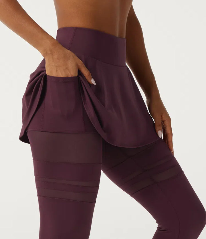 SoftlyZero Airy legginsy do tańca z dołączoną spódniczką, plisowane, z kontrastową siateczką, ze średnim stanem i kieszeniami