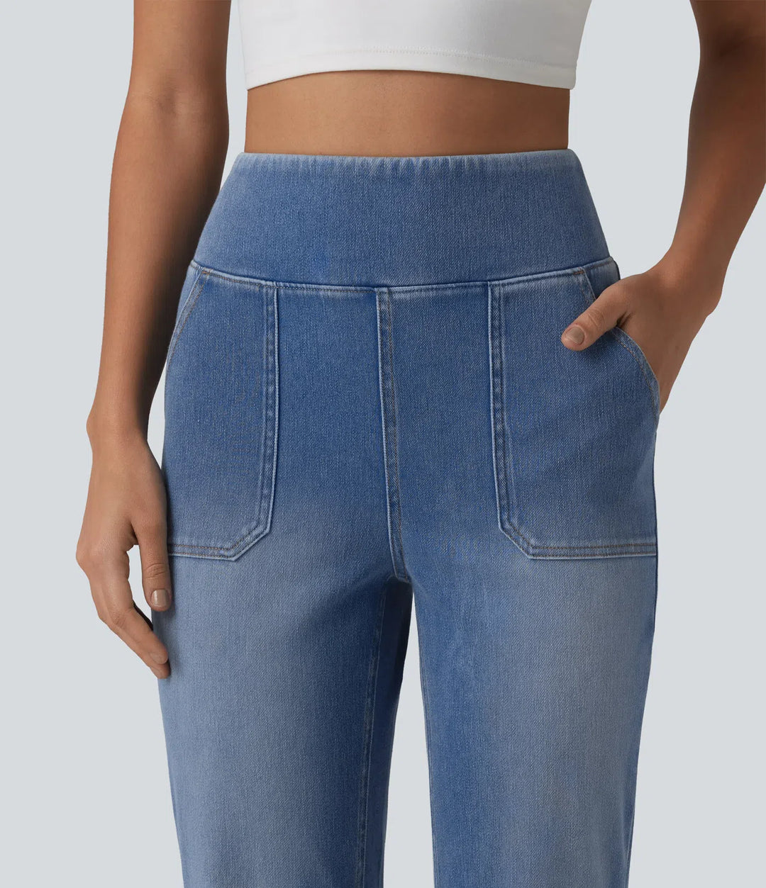 Halara Flex jeansy bootcut z wysokim stanem, z modelującym efektem na brzuch i z kieszeniami