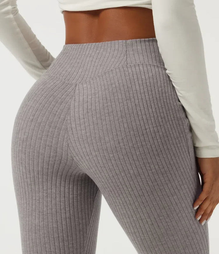 Prążkowana dzianina krzyżowany z wysokim stanem skinny legginsy na co dzień z kieszeniami