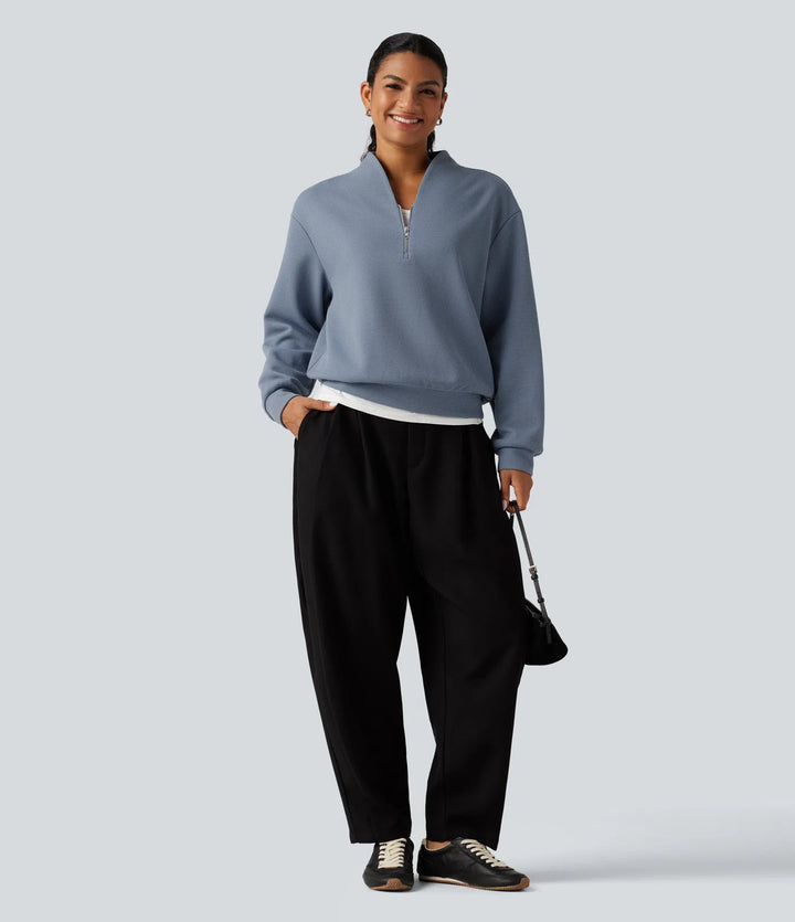 Bluza w stylu casual z dekoltem w serek, długimi rękawami i waflową fakturą