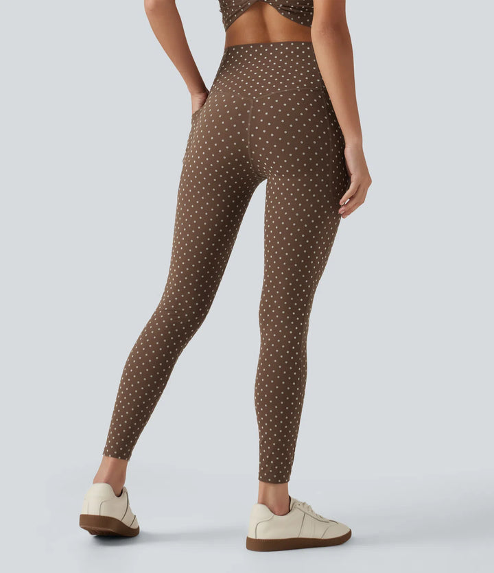 Halara UltraSculpt flockowane legginsy treningowe z wysokim stanem, modelujące brzuch, w groszki, z kieszeniami