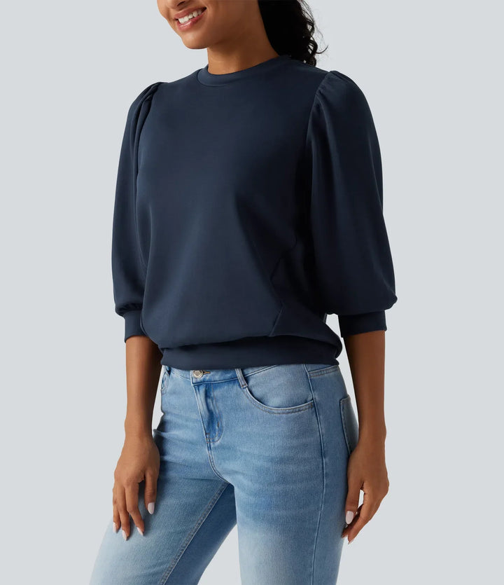 Z okrągłym dekoltem Puff 3/4 rękaw bluza na co dzień