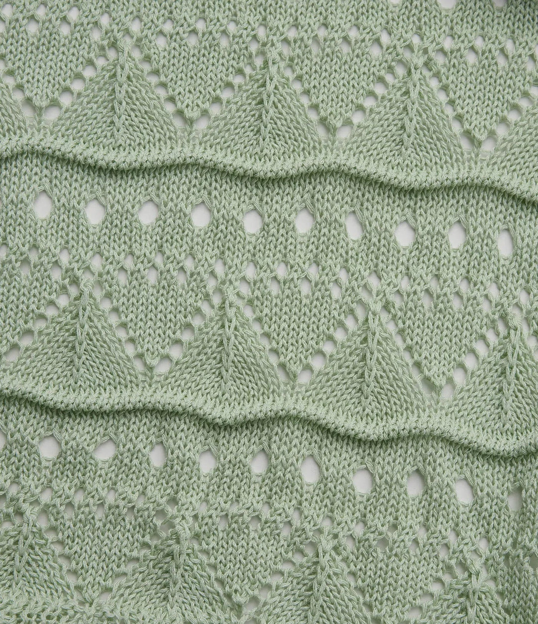 Z dekoltem V z krótkim rękawem falowany brzeg Hem Crochet resortowy kardigan