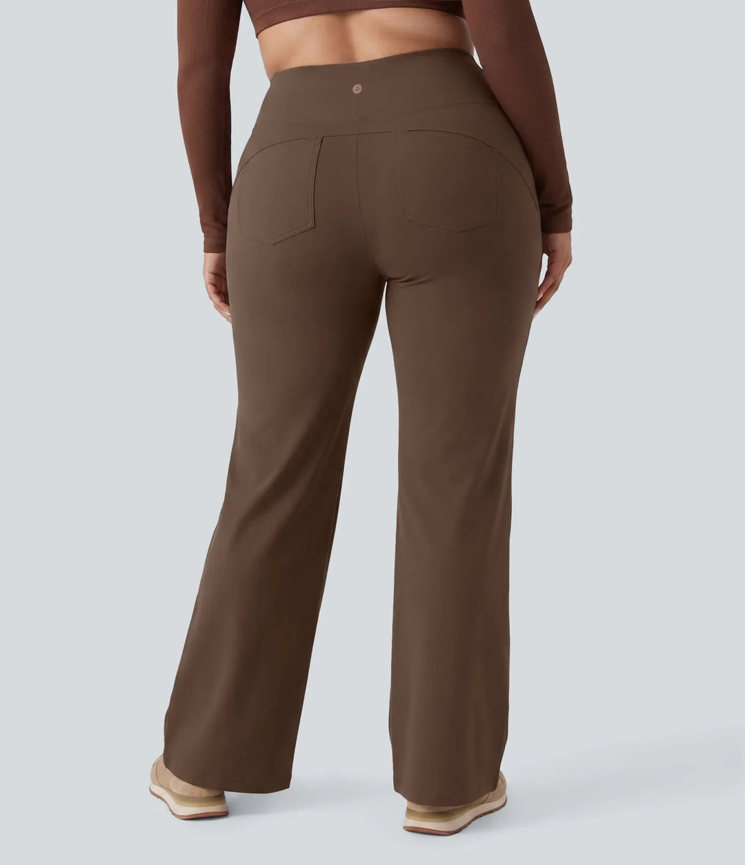 Plus size DayStretch z wysokim stanem modelujące brzuch z szeroką nogawką baggy spodnie do jogi z kieszeniami