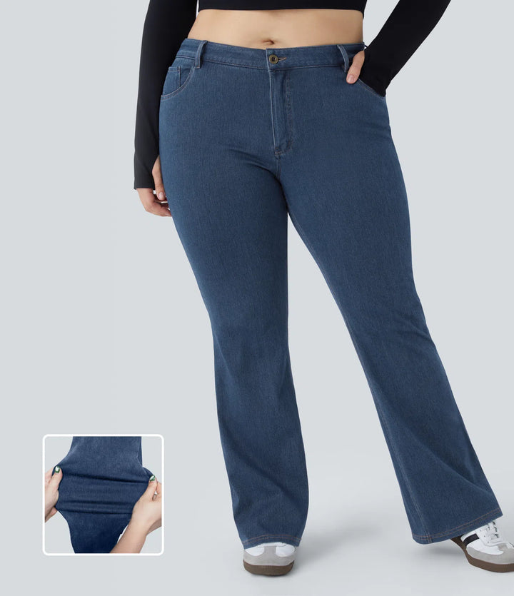 Halara Flex Mid Rise — dżinsy z kieszeniami, luźny krój, duże rozmiary