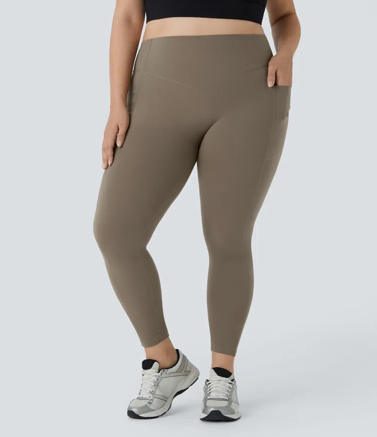 Halara UltraSculpt legginsy plus size z wysokim stanem, marszczeniem podnoszącym pośladki, kontrolą brzucha i kieszenią — modelujące, do treningu