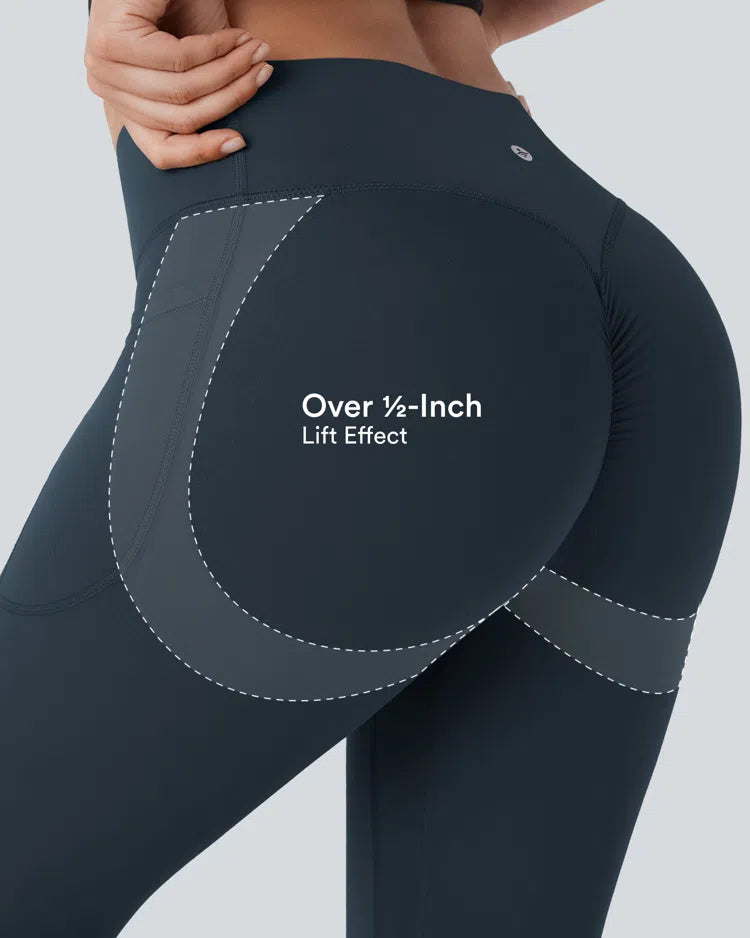 Halara UltraSculpt legginsy treningowe modelujące z wysokim stanem — efekt marszczenia podnoszący pośladki, modelowanie i kontrola brzucha, z kieszenią
