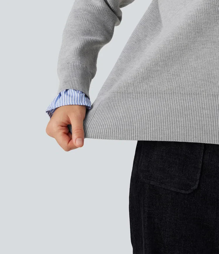 Z kołnierzykiem z dekoltem V i długim rękawem 2-in-1 sweter do pracy