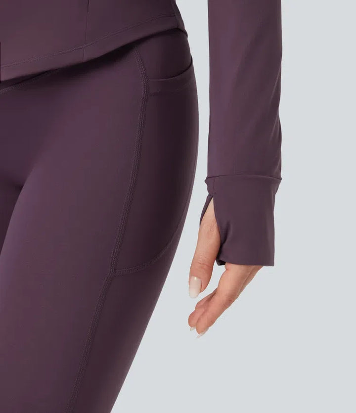 Milejka UltraSculpt z półgolfem push-up z długim rękawem z otworem na kciuk joga kurtka z kieszeniami