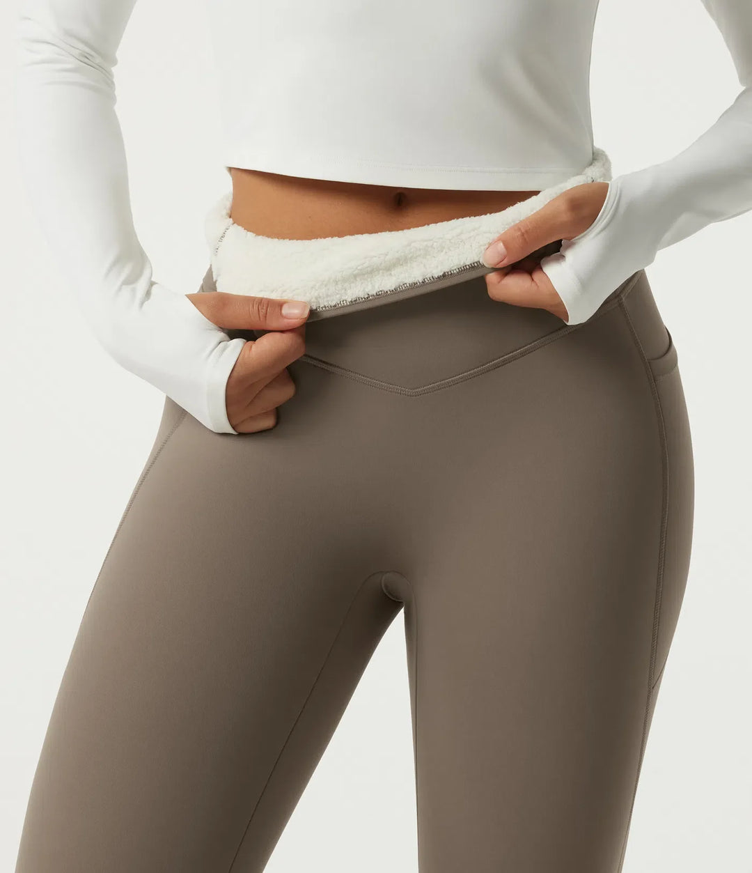 Milejka UltraSculpt ciepło z wysokim stanem modelujące brzuch polarowy legginsy do jogi z kieszeniami
