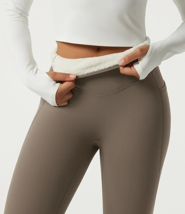 Milejka UltraSculpt ciepło z wysokim stanem modelujące brzuch polarowy legginsy do jogi z kieszeniami